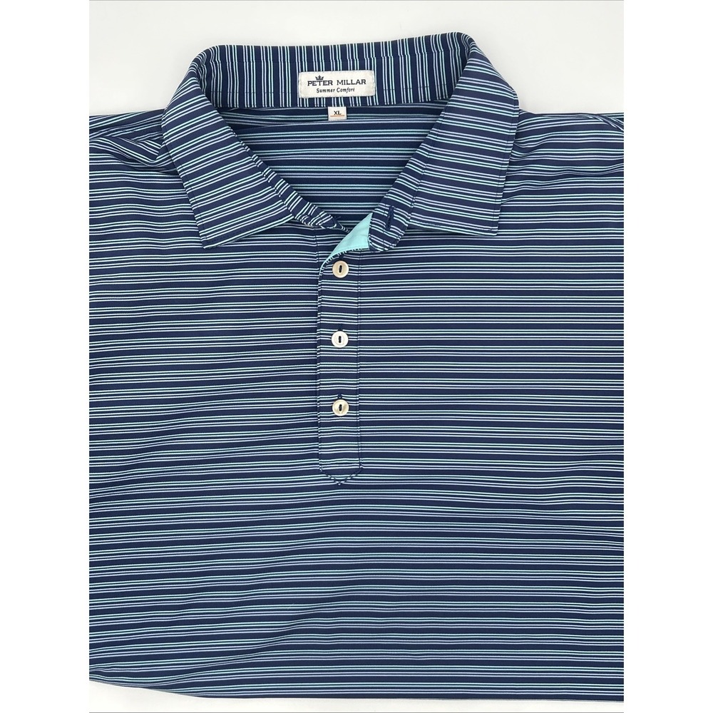 Peter Millar Summer Comfort Short Sleeve Golf Polo Shirt Purple Blue Striped XL